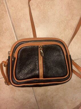 Valentina Black and Tan Pebbled Leather Crossbody